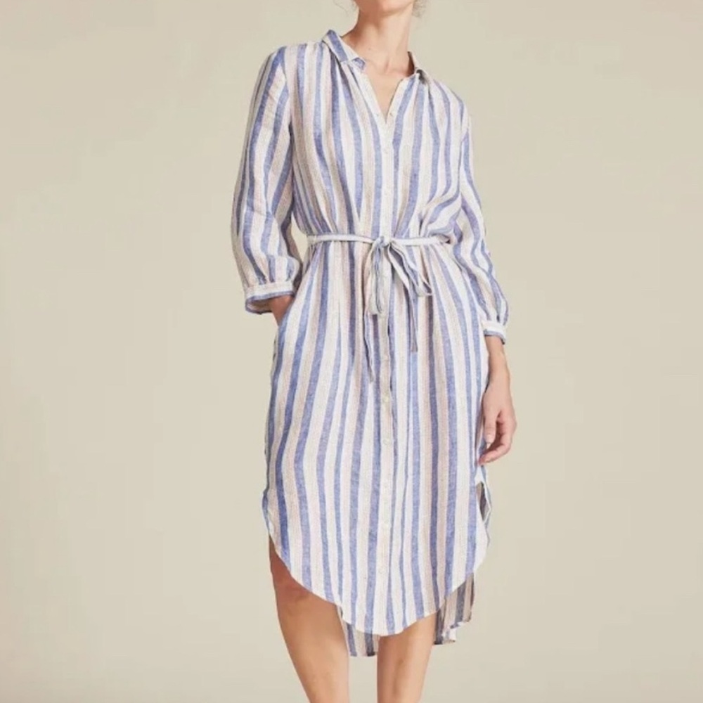 Trovata Birds of Paradise Coastal Minimalist Lagenlook Pocket Midi Shirt Dress M